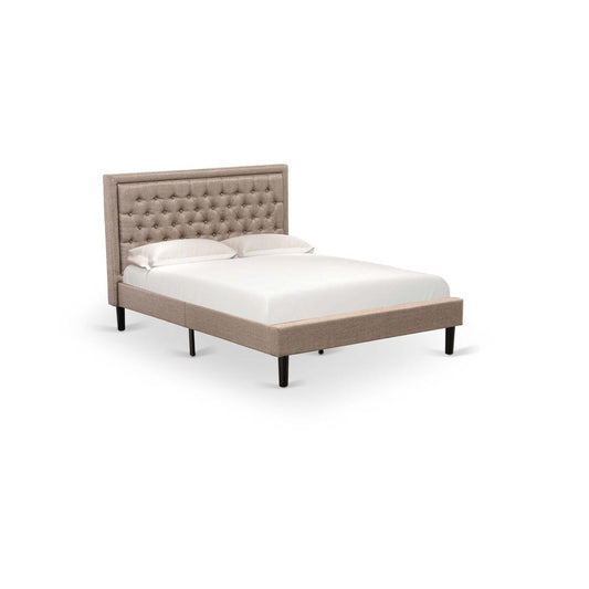 Platform Queen Size Bed - Dark Khaki Linen Fabric Upholestered Bed Headboard By East West Furniture | Beds | Modishstore