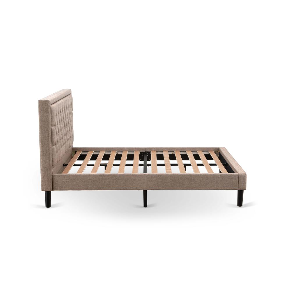Platform Queen Size Bed - Dark Khaki Linen Fabric Upholestered Bed Headboard By East West Furniture | Beds | Modishstore - 4