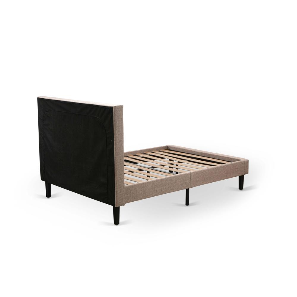 Platform Queen Size Bed - Dark Khaki Linen Fabric Upholestered Bed Headboard By East West Furniture | Beds | Modishstore - 5