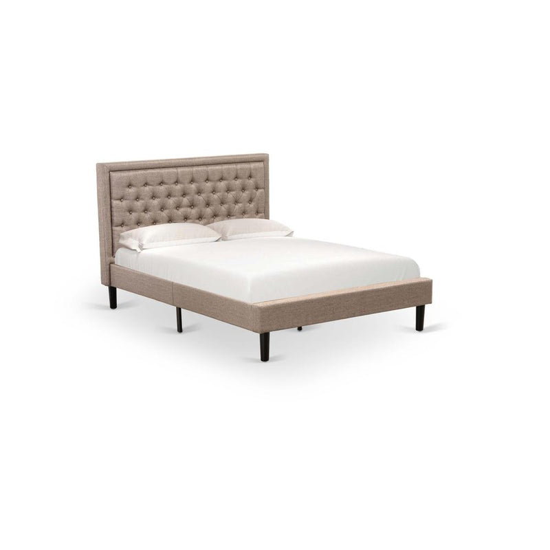 Platform Queen Size Bed - Dark Khaki Linen Fabric Upholestered Bed Headboard By East West Furniture | Beds | Modishstore