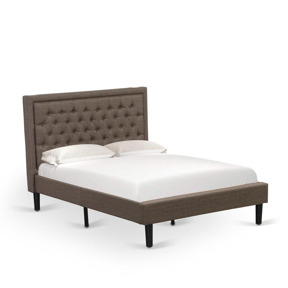 Platform Full Bed Frame - Brown Linen Fabric Upholestered Bed Headboard By East West Furniture | Beds | Modishstore