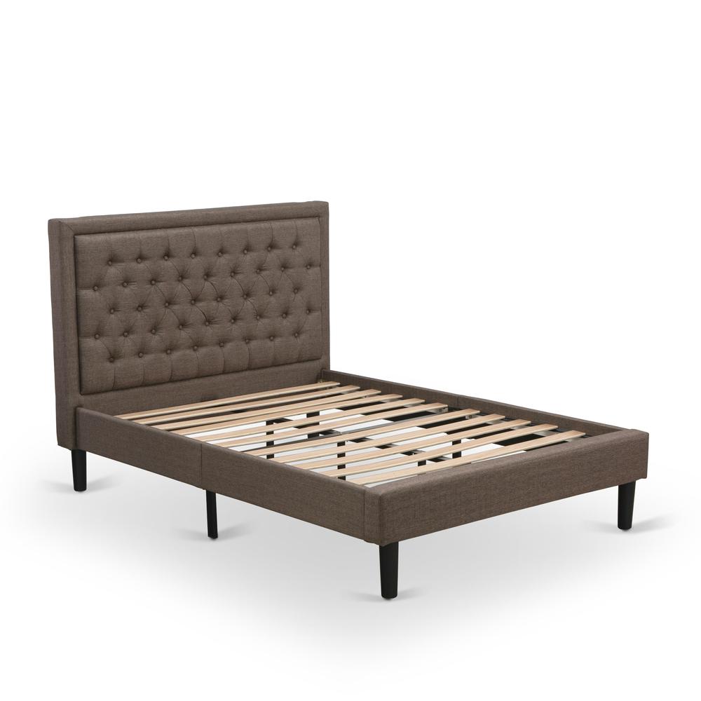 Platform Full Bed Frame - Brown Linen Fabric Upholestered Bed Headboard By East West Furniture | Beds | Modishstore - 3