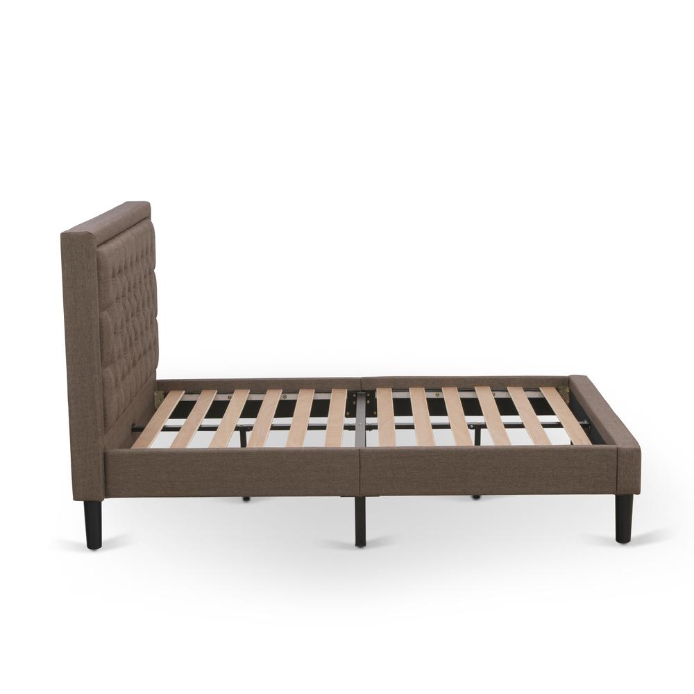 Platform Full Bed Frame - Brown Linen Fabric Upholestered Bed Headboard By East West Furniture | Beds | Modishstore - 4