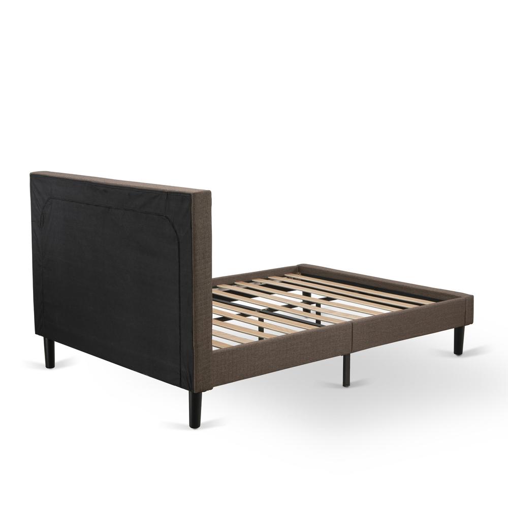 Platform Full Bed Frame - Brown Linen Fabric Upholestered Bed Headboard By East West Furniture | Beds | Modishstore - 5