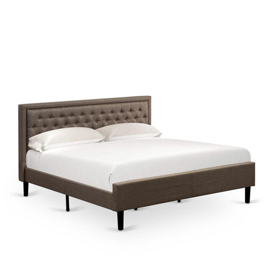 Platform King Bed Frame Wood - Brown Linen Fabric Upholestered Bed Headboard By East West Furniture | Beds | Modishstore