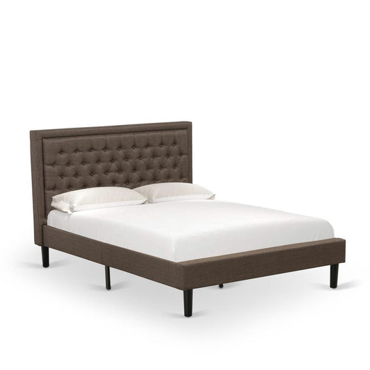 Platform Queen Bed Frame - Brown Linen Fabric Upholestered Bed Headboard By East West Furniture | Beds | Modishstore