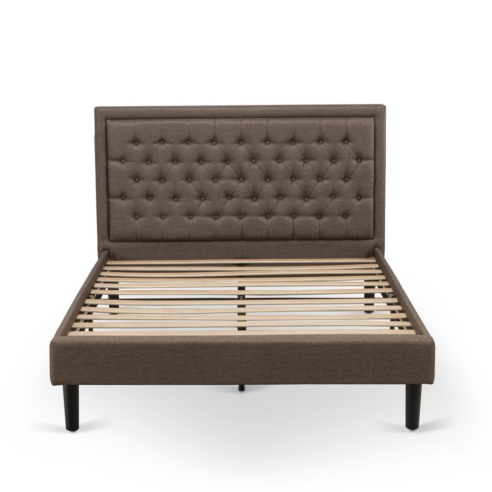 Platform Queen Bed Frame - Brown Linen Fabric Upholestered Bed Headboard By East West Furniture | Beds | Modishstore - 2