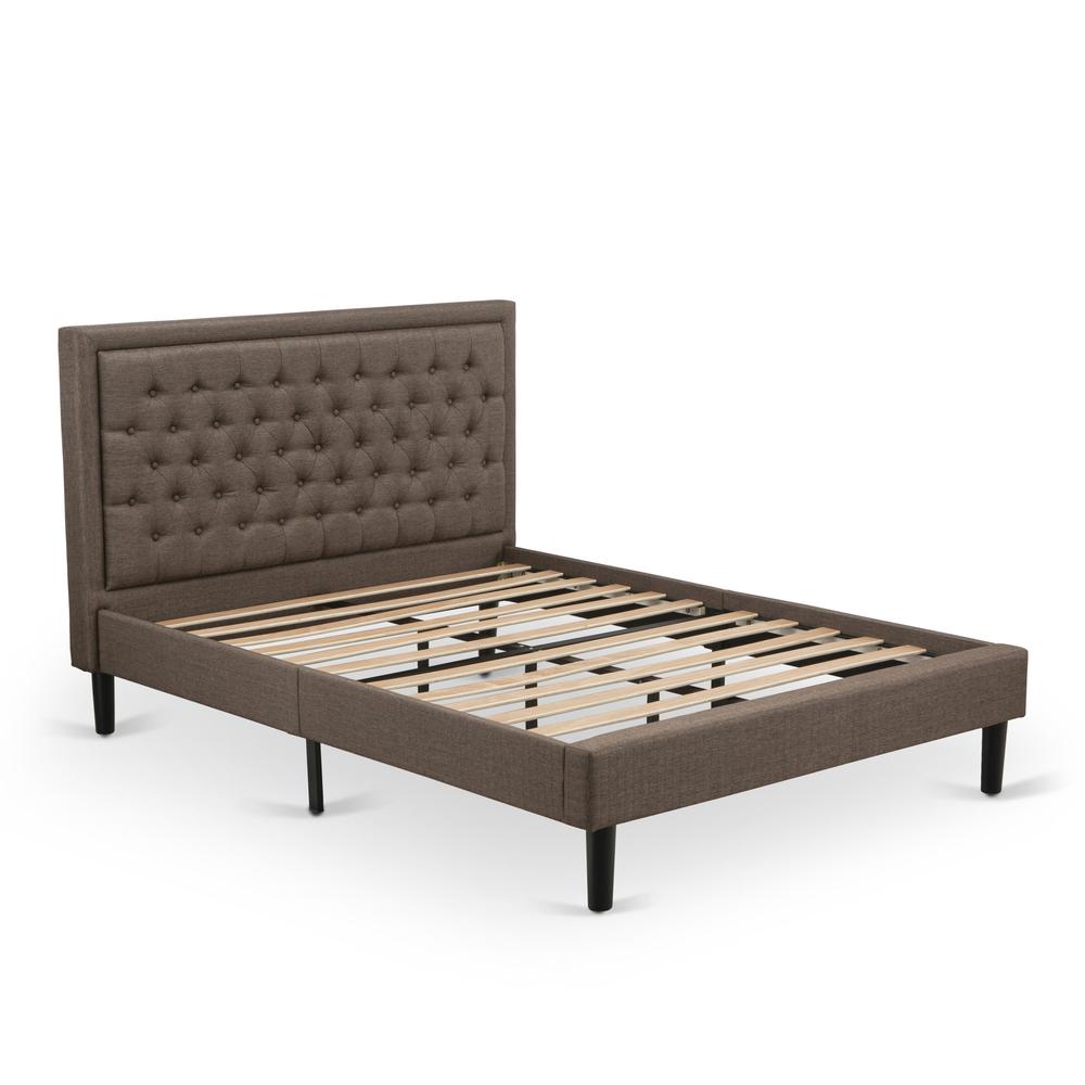 Platform Queen Bed Frame - Brown Linen Fabric Upholestered Bed Headboard By East West Furniture | Beds | Modishstore - 3