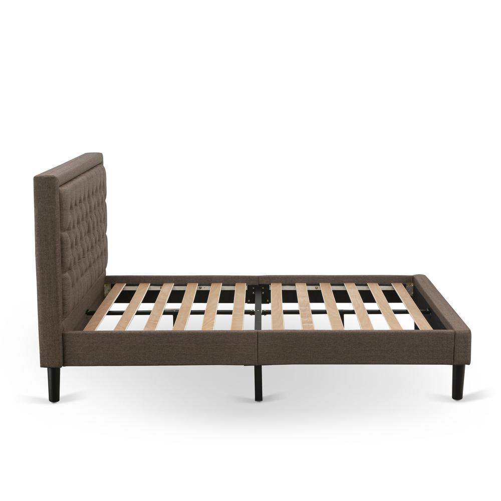 Platform Queen Bed Frame - Brown Linen Fabric Upholestered Bed Headboard By East West Furniture | Beds | Modishstore - 4