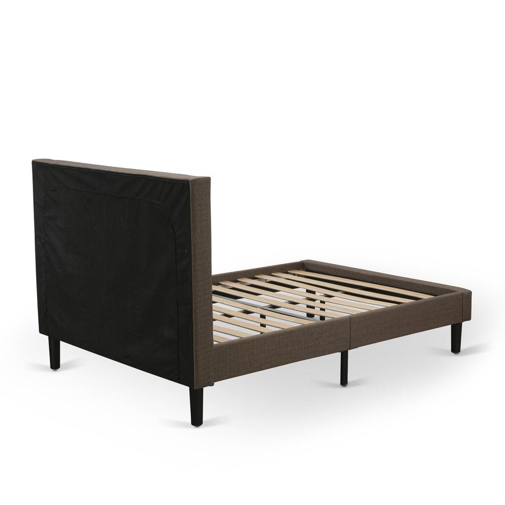 Platform Queen Bed Frame - Brown Linen Fabric Upholestered Bed Headboard By East West Furniture | Beds | Modishstore - 5