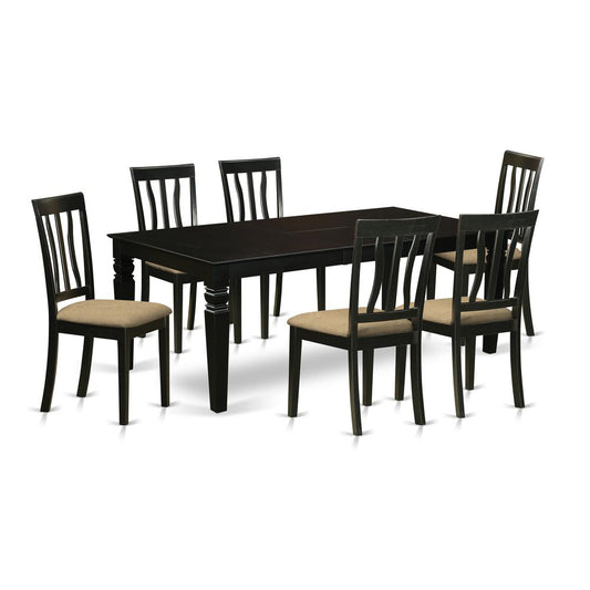 7 Pc Dining Room Set With A Dining Table And 6 Linen Dining Chairs In Black By East West Furniture | Dining Sets | Modishstore