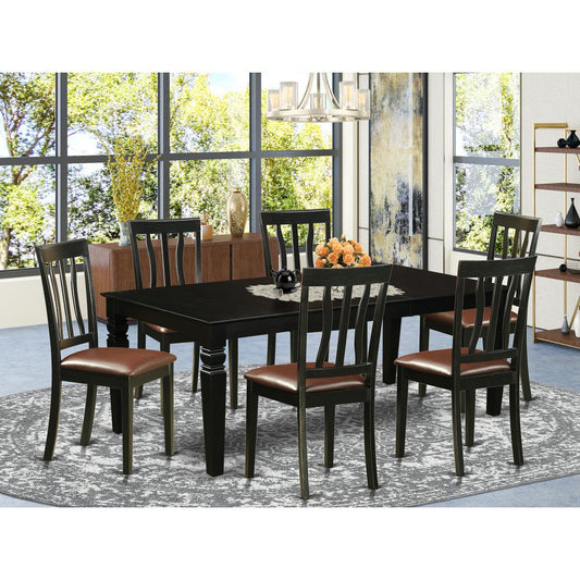 7 Pc Dining Set With A Dinning Table And 6 Leather Dining Chairs In Black By East West Furniture | Dining Sets | Modishstore