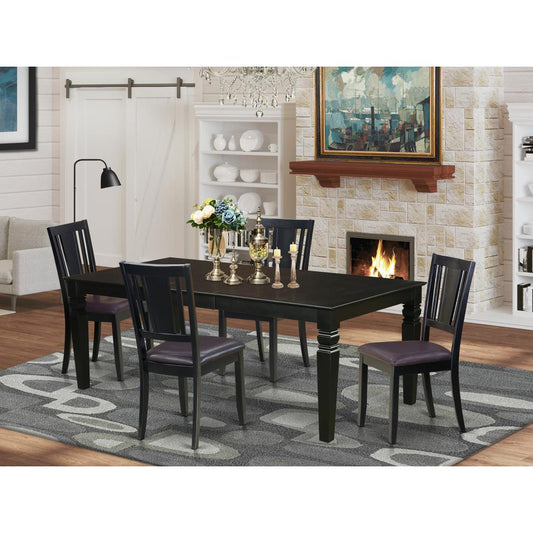 5 Pc Dining Set With A Dining Table And 4 Leather Dining Chairs In Black By East West Furniture | Dining Sets | Modishstore