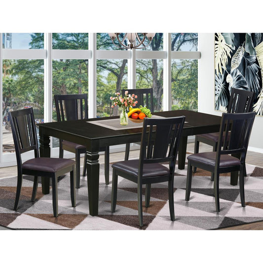 7 Pc Dining Room Set With A Dining Table And 6 Leather Kitchen Chairs In Black By East West Furniture | Dining Sets | Modishstore