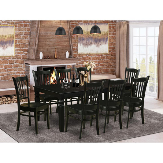 9 Pc Dining Room Set With A Kitchen Table And 8 Wood Kitchen Chairs In Black By East West Furniture | Dining Sets | Modishstore