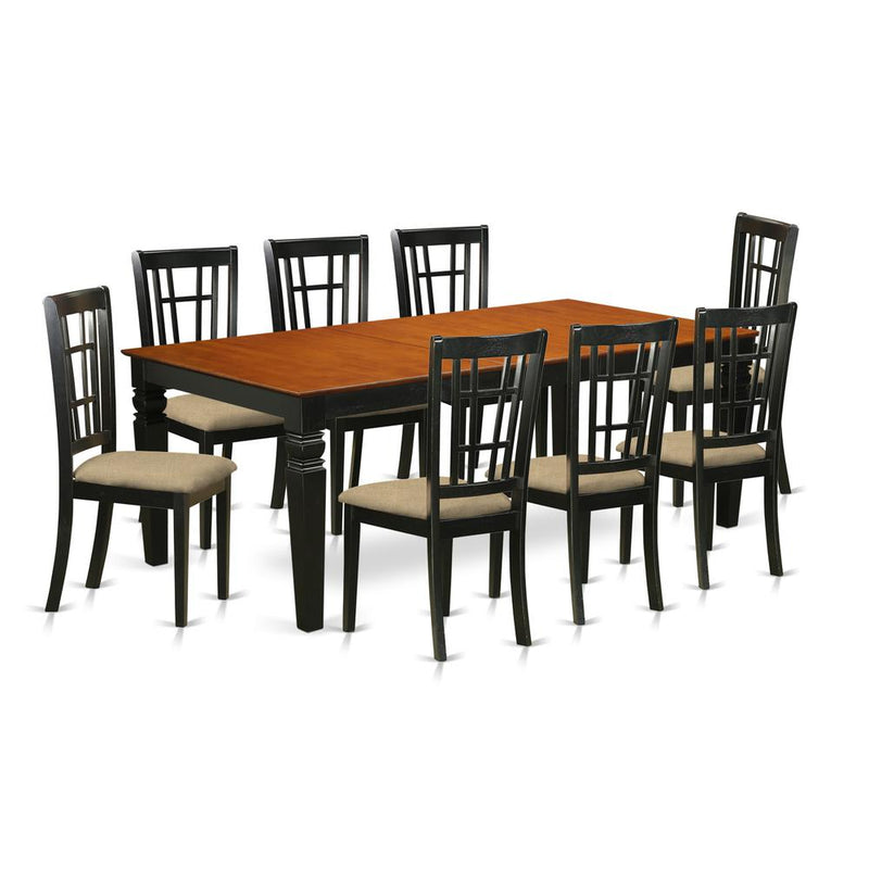 Lgni9-Bch-C 9 Pc Kitchen Table Set With A Dining Table And 8 Kitchen Chairs In Black And Cherry By East West Furniture | Dining Sets | Modishstore