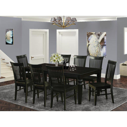 9 Pc Dining Set With A Dinning Table And 8 Wood Kitchen Chairs In Black By East West Furniture | Dining Sets | Modishstore