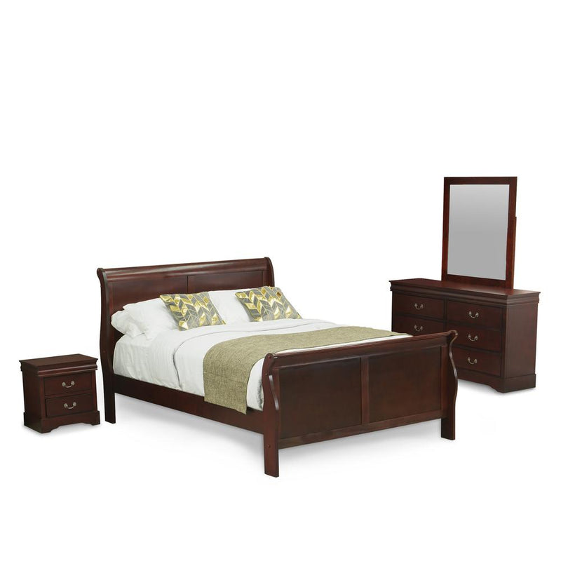 Louis Philippe 4 Piece Queen Size Bedroom Set In Phillip Walnut Finish By East West Furniture | Bedroom Sets | Modishstore