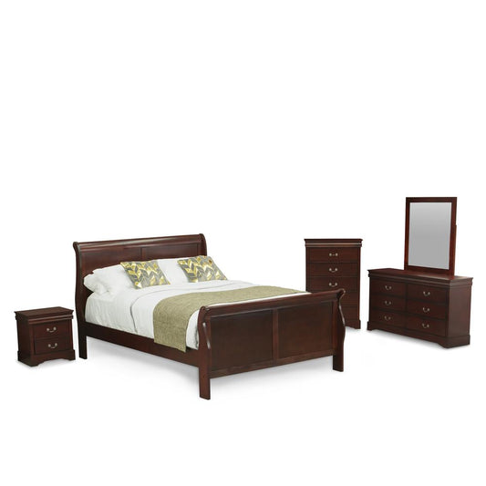 Louis Philippe 5 Piece Queen Size Bedroom Set In Phillip Walnut Finish By East West Furniture | Bedroom Sets | Modishstore
