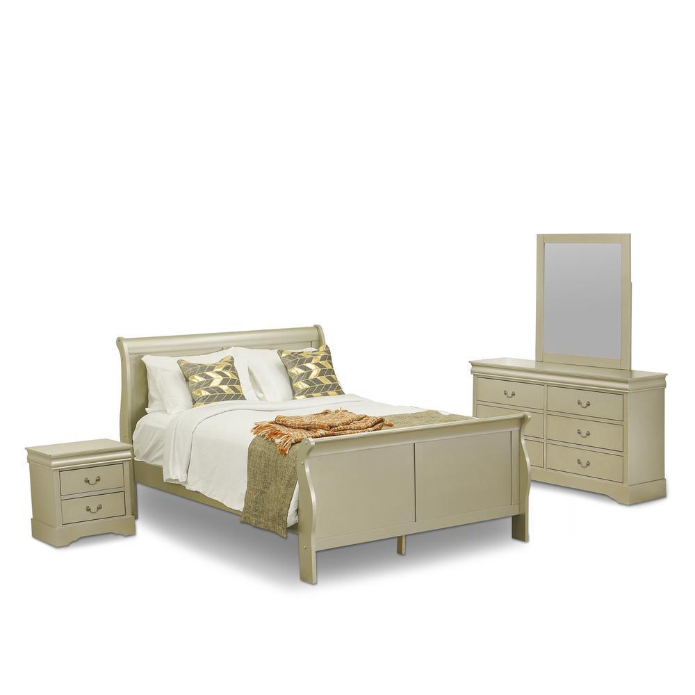 Louis Philippe 4 Piece Queen Size Bedroom Set In Metallic Gold Finish By East West Furniture | Bedroom Sets | Modishstore