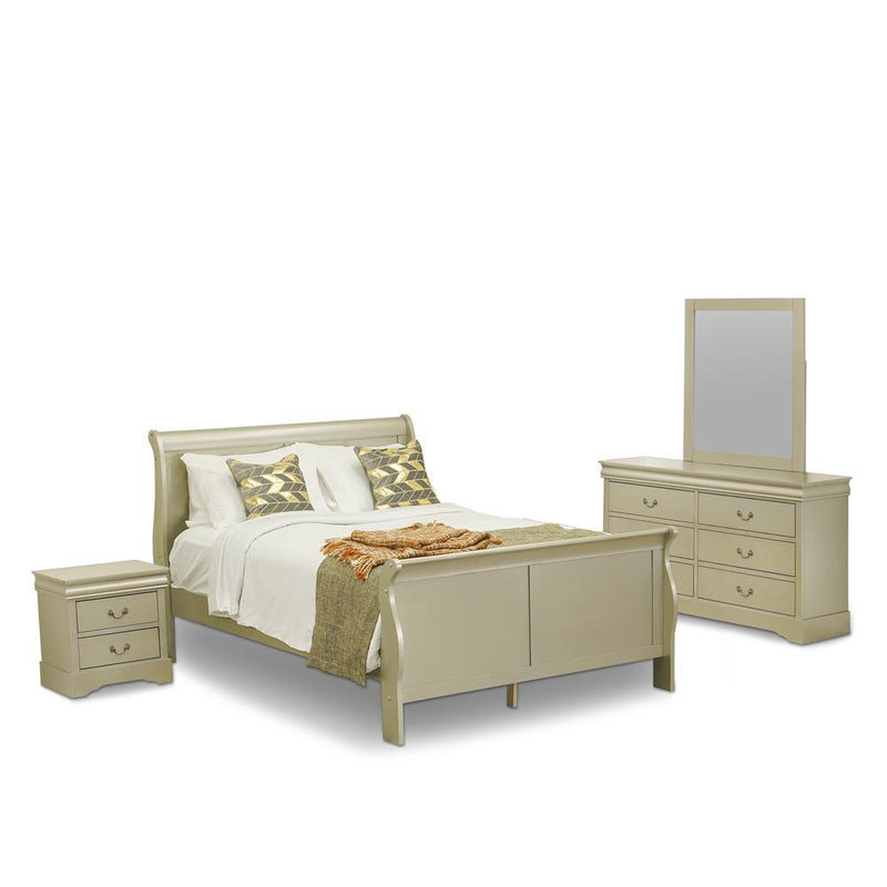 Louis Philippe 4 Piece Queen Size Bedroom Set In Metallic Gold Finish By East West Furniture | Bedroom Sets | Modishstore