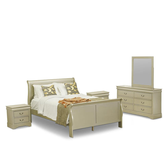 Louis Philippe 5 Piece Queen Size Bedroom Set In Metallic Gold Finish By East West Furniture | Bedroom Sets | Modishstore
