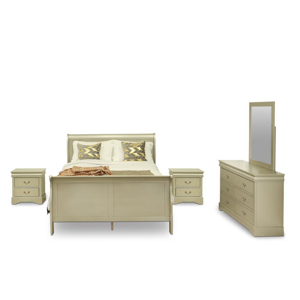 Louis Philippe 5 Piece Queen Size Bedroom Set In Metallic Gold Finish By East West Furniture | Bedroom Sets | Modishstore - 2