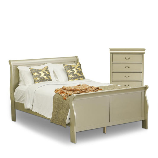 Louis Philippe 2 Piece Queen Size Bedroom Set In Metallic Gold Finish By East West Furniture | Bedroom Sets | Modishstore