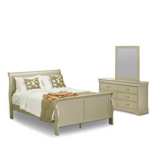 Louis Philippe 3 Piece Queen Size Bedroom Set In Metallic Gold Finish By East West Furniture | Bedroom Sets | Modishstore