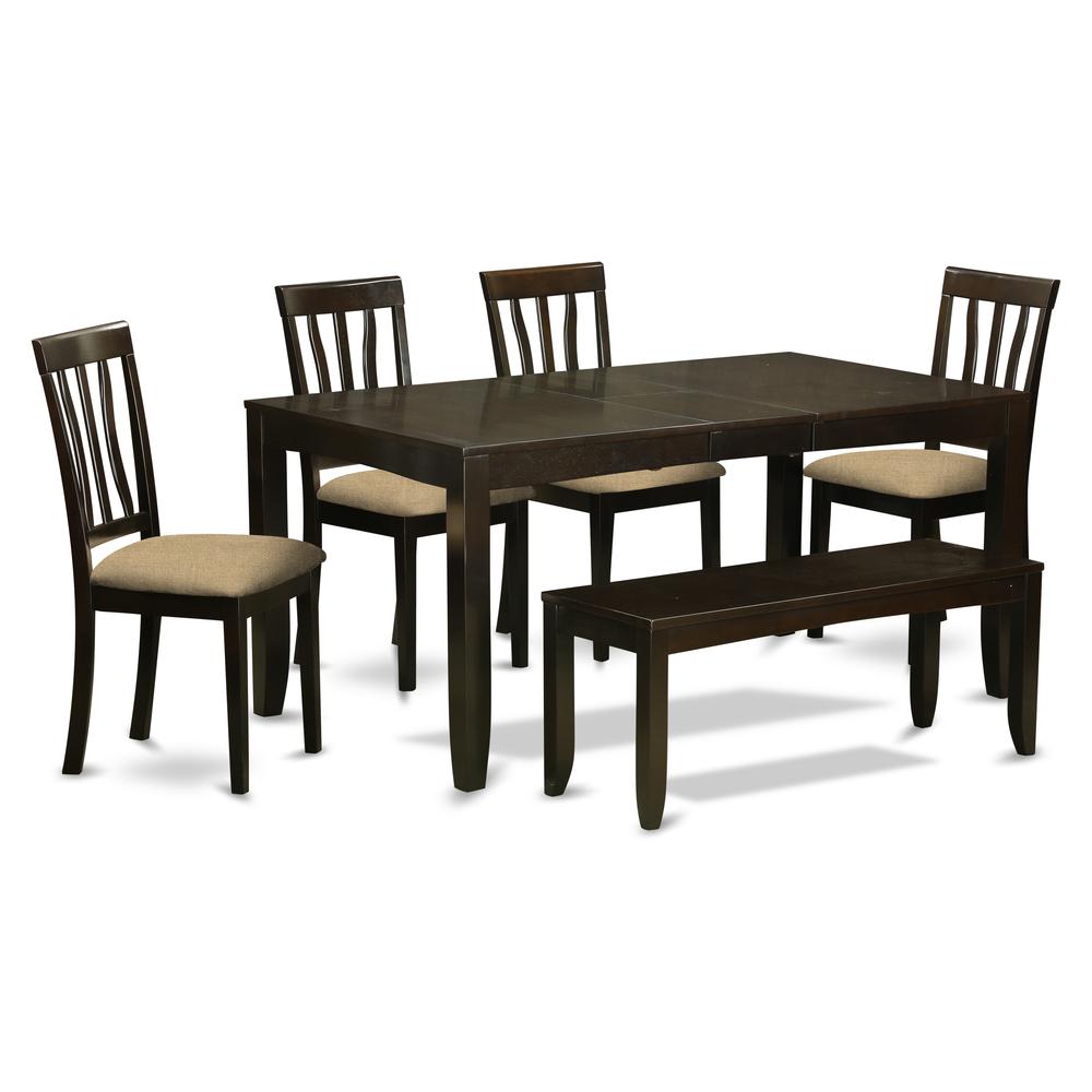 Lyan6-Cap-C 6 Pc Dining Set With Bench-Dining Table With Leaf And 4 Dining Chairs Bench By East West Furniture | Dining Sets | Modishstore