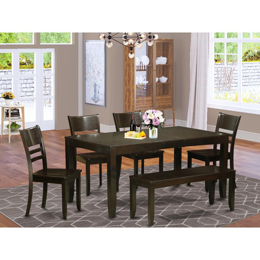 6 Pc Dining Table With Bench-Table With Leaf And 4 Kitchen Dining Chairs Plus Bench By East West Furniture | Dining Sets | Modishstore
