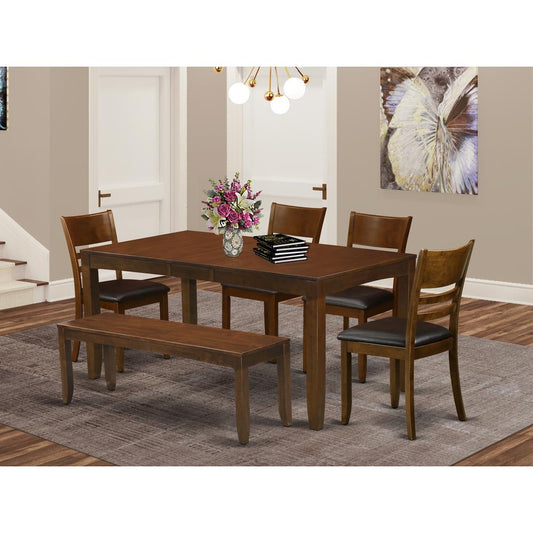 6 Pc Dining Room Set With Bench-Table With Leaf And 4 Kitchen Chairs Plus 1 Bench By East West Furniture | Dining Sets | Modishstore