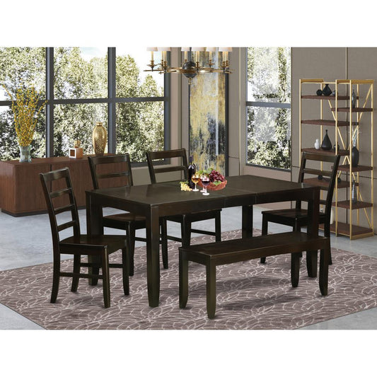6 Pc Dining Room Set With Bench-Table With Leaf And 4 Dining Chairs Plus Bench By East West Furniture | Dining Sets | Modishstore