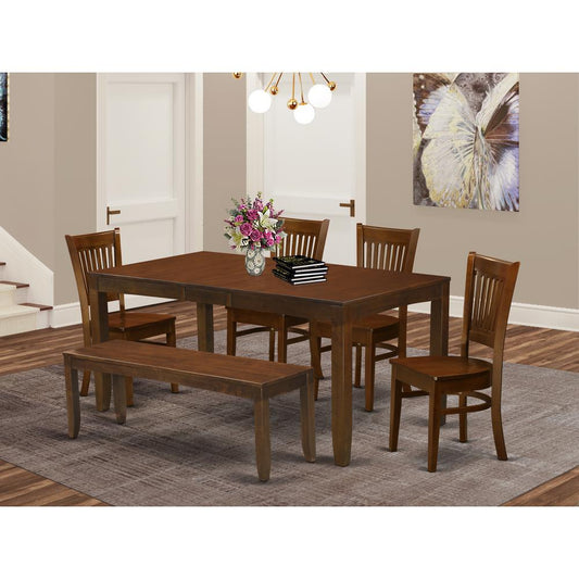 6-Pc Table With A 12" Leaf And 4 Wood Chairs Plus Bench By East West Furniture | Dining Sets | Modishstore