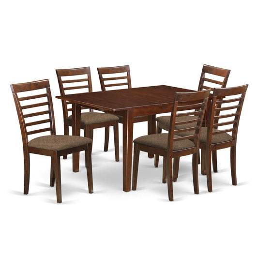 Mila7-Mah-C 7 Pc Kitchen Nook Dining Set-Breakfast Nook And 6 Dining Chairs In Mahogany By East West Furniture | Dining Sets | Modishstore