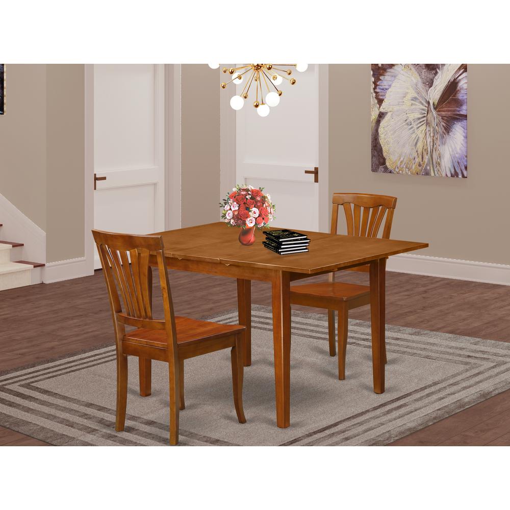 3 Pc Milan Kitchen Table Offering Leaf And 2 Wood Kitchen Chairs In Saddle Brown By East West Furniture | Dining Sets | Modishstore