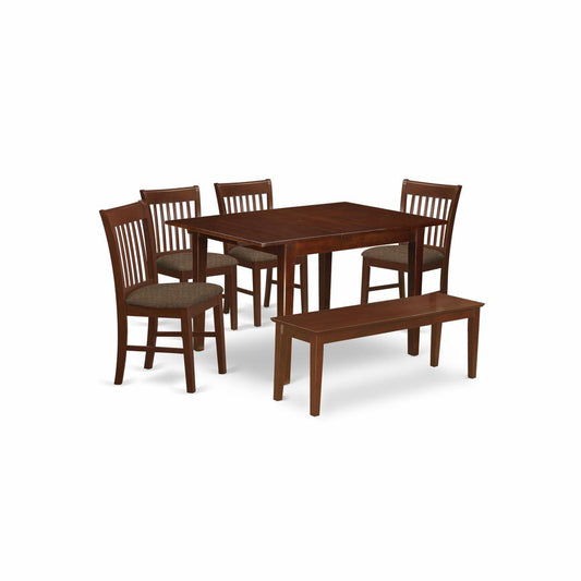 Mlno6C-Mah-C 6 Pc Dinette Set For Small Spaces- Tables And 4 Dining Chairs And Bench By East West Furniture | Dining Sets | Modishstore