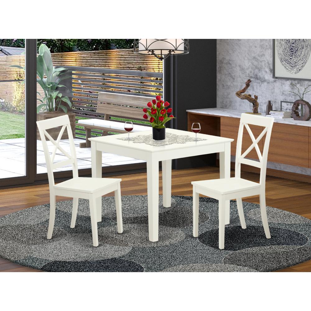 3 Pc square Kitchen Table and 2 Wood Kitchen Dining Chairs in Linen White By East West Furniture | Dining Sets | Modishstore - 2