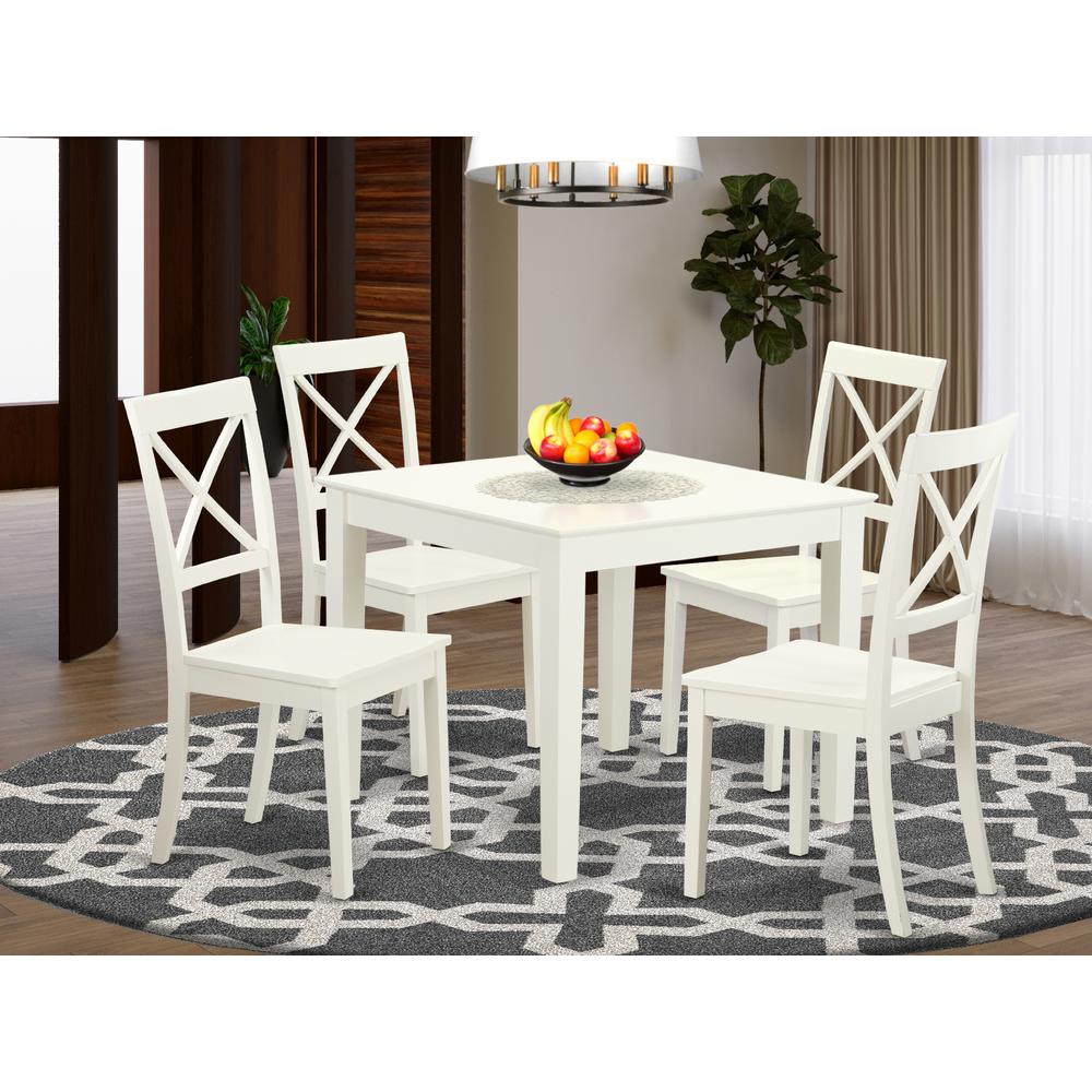 5 Pc small Kitchen Table set and 4 hard wood Dining Chairs in Linen White By East West Furniture | Dining Sets | Modishstore - 2