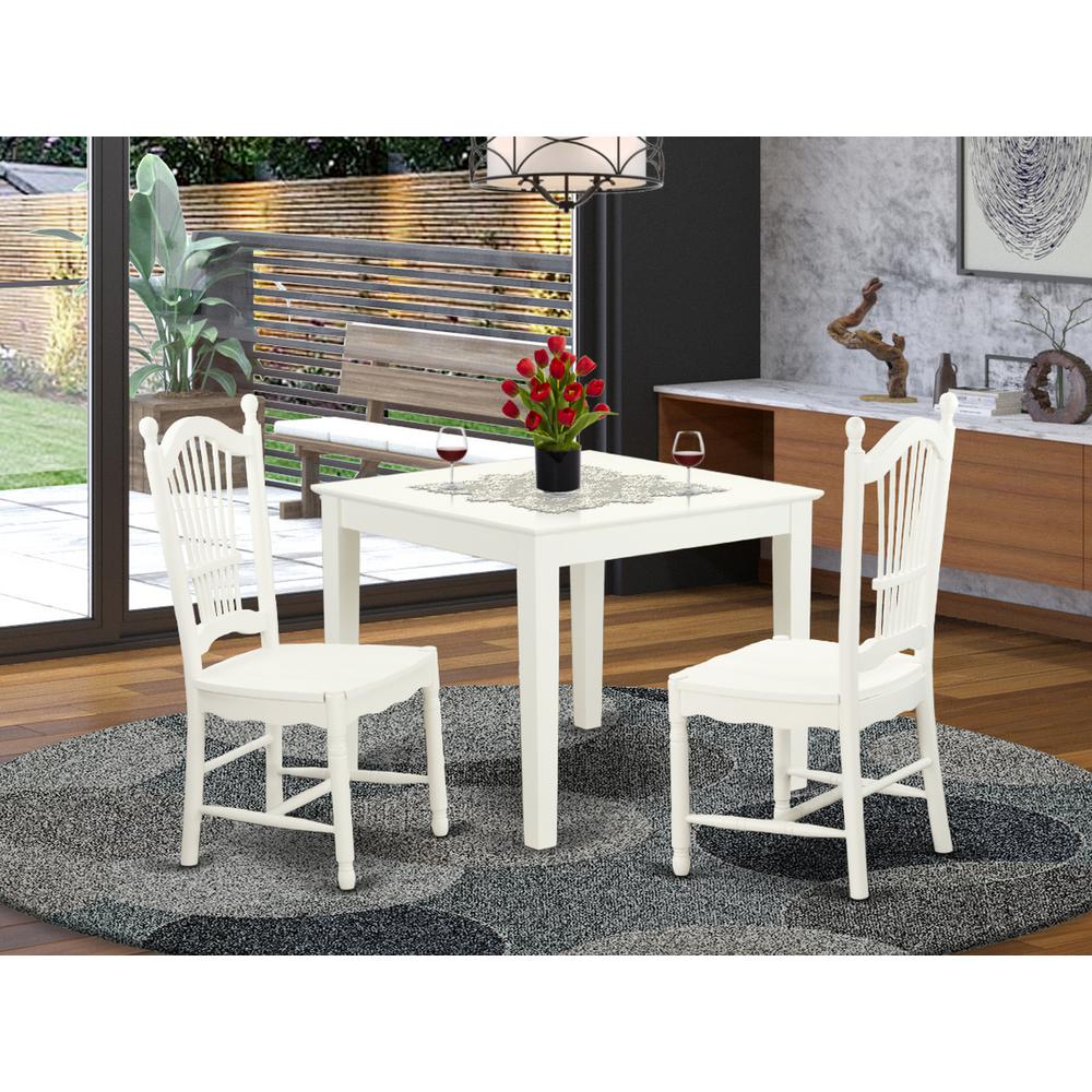 3 Pc small Kitchen Table and 2 hard wood Kitchen Dining Chairs in Linen White By East West Furniture | Dining Sets | Modishstore - 2