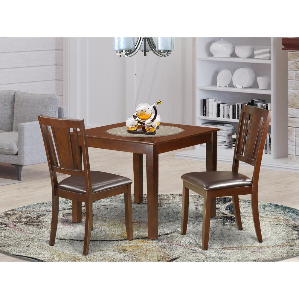 3 Pc small Kitchen Table set with a Dining Table and 2 Dining Chairs in Mahogany By East West Furniture | Dining Sets | Modishstore - 2