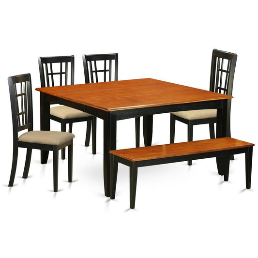 6 Pc Dining Room Set With Bench-Dining Table And 4 Wood Dining Chairs Plus A Bench By East West Furniture - Pfni6-Bch-C | Dining Sets | Modishstore