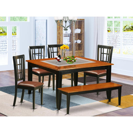 6 Pc Dining Room Set With Bench-Dining Table And 4 Wooden Dining Chairs Plus A Bench By East West Furniture | Dining Sets | Modishstore