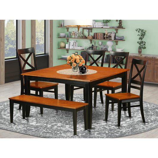6 Pc Dining Room Set With Bench-Dining Table With 4 Wooden Dining Chairs And A Bench By East West Furniture | Dining Sets | Modishstore