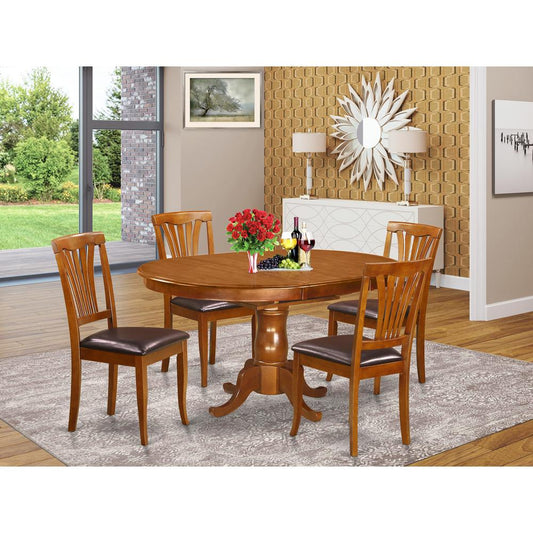 5 Pc Set Portland Dining Table Featuring Leaf And 4 Upholstered Seat Chairs In Saddle Brown By East West Furniture | Dining Sets | Modishstore