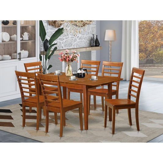7 Pc Kitchen Tables And Chair Set Table With A 12In Leaf And 6 Kitchen Chairs By East West Furniture | Dining Sets | Modishstore