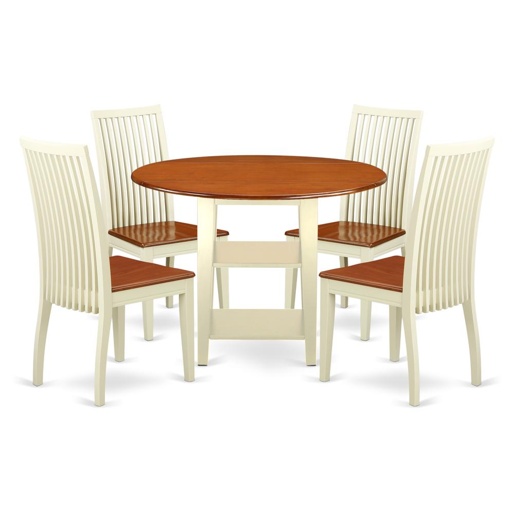 Dining Room Set Buttermilk & Cherry SUIP5-BMK-W By East West Furniture | Dining Sets | Modishstore - 2