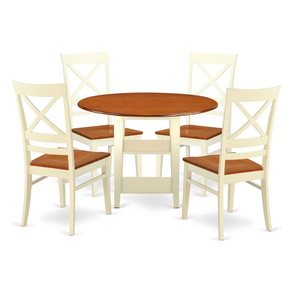 Dining Room Set Buttermilk & Cherry SUQU5-BMK-W By East West Furniture | Dining Sets | Modishstore - 2