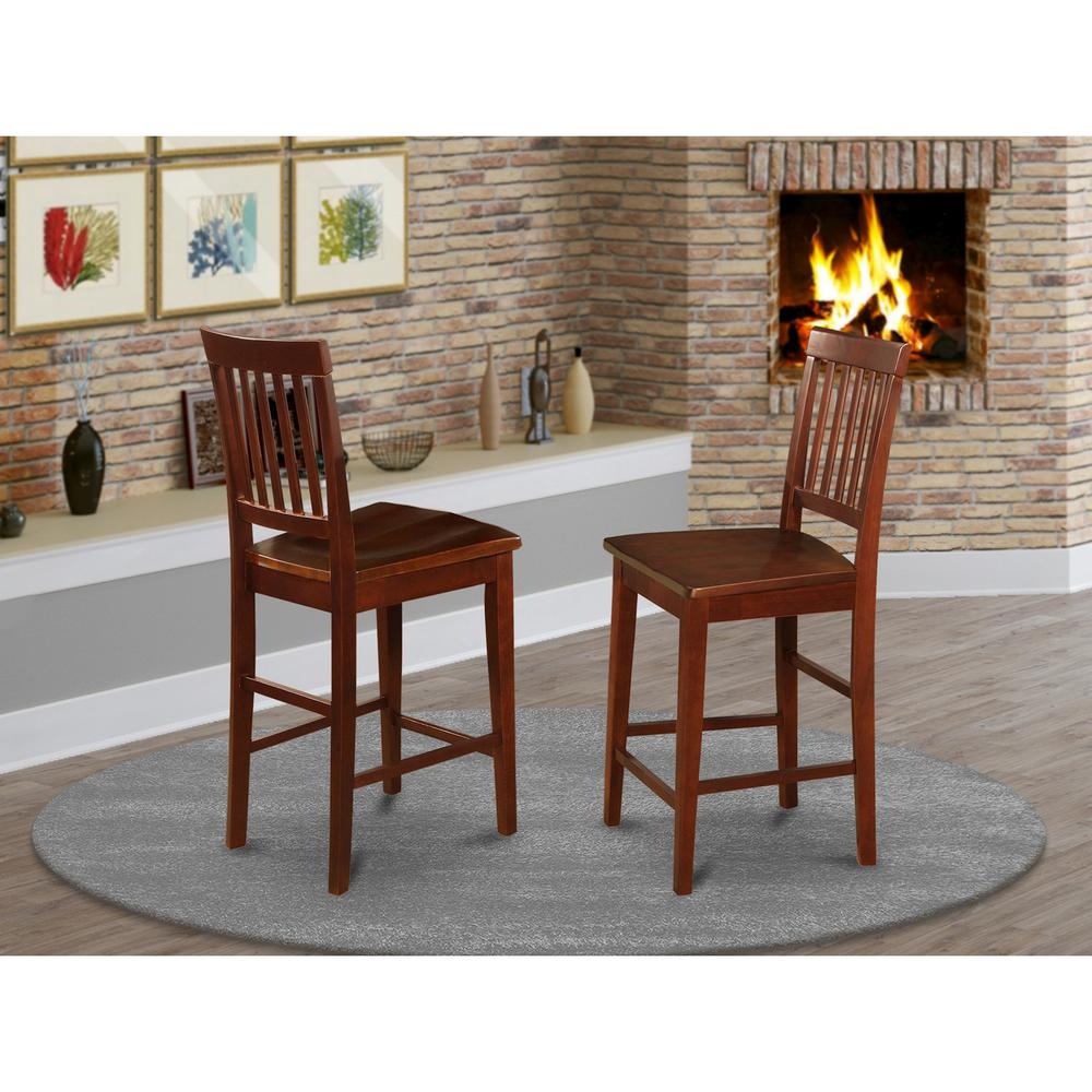 Vernon Counter Stools With Wood Seat - Mahogany Finish, Set Of 2 By East West Furniture | Dining Chairs | Modishstore