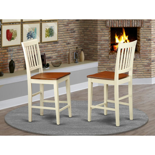 Vernon Counter Height Stools With Wood Seat - Buttermilk & Cherry Finish., Set Of 2 By East West Furniture | Dining Chairs | Modishstore